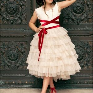 Joyfolie Girls Geneva Petticoat Dress in Cream and Scarlet
